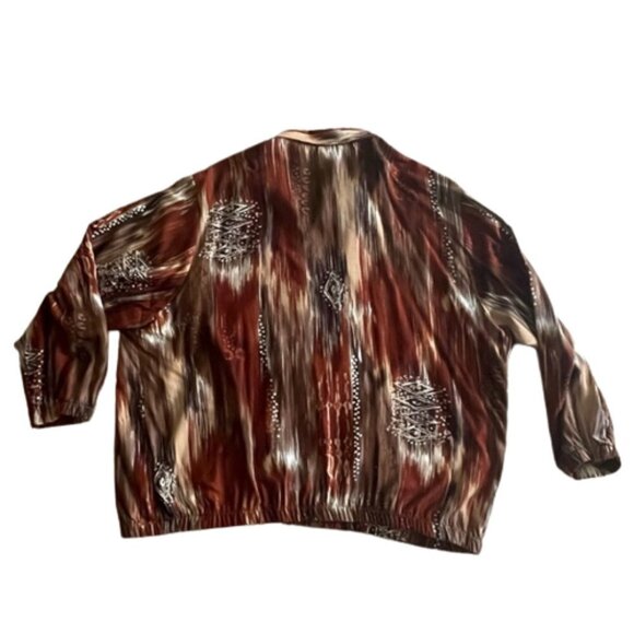 Bon Worth vintage zippered lightweight jacket top abstract neutral print XL P - Picture 2 of 8